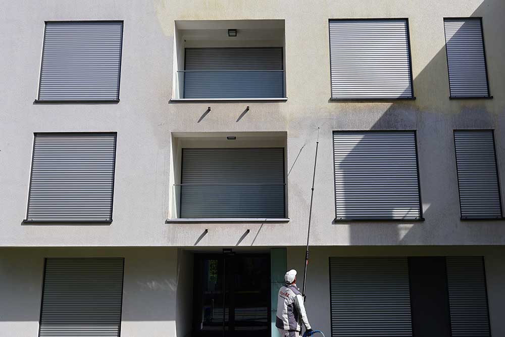 Hausfassade vor professioneller algenfiX Fassadenwäsche in Landau in der Pfalz
