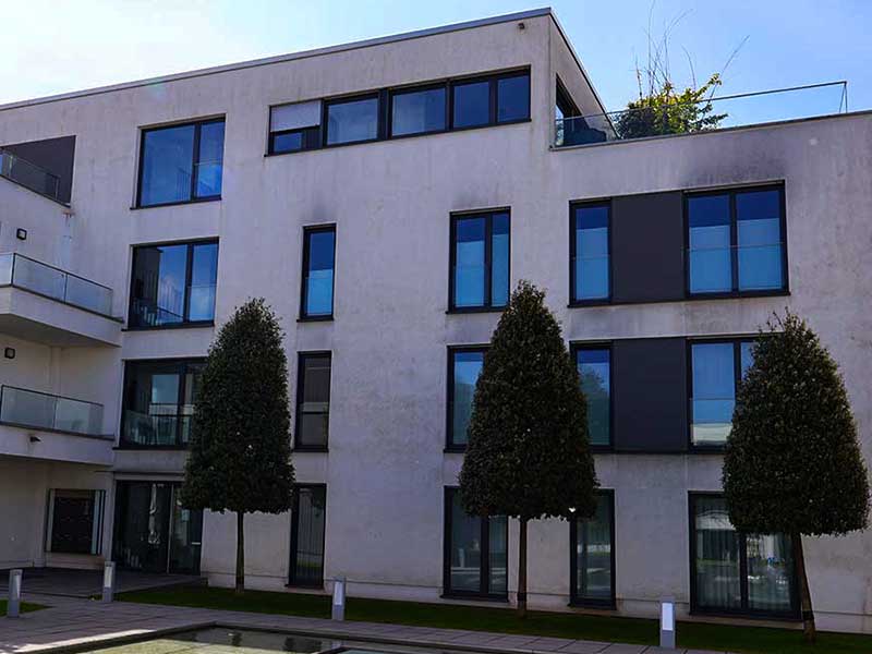Mehrfamilienhausfassade-vor-der-professionellen-algenfiX-Fassadenreinigung
