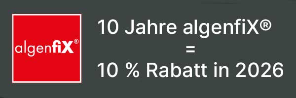 10 Prozent Rabatt auf alle gebuchten algenfiX Fassadenreinigungen im Jahr 2026 zum 10-jährigen Firmenjubiläum