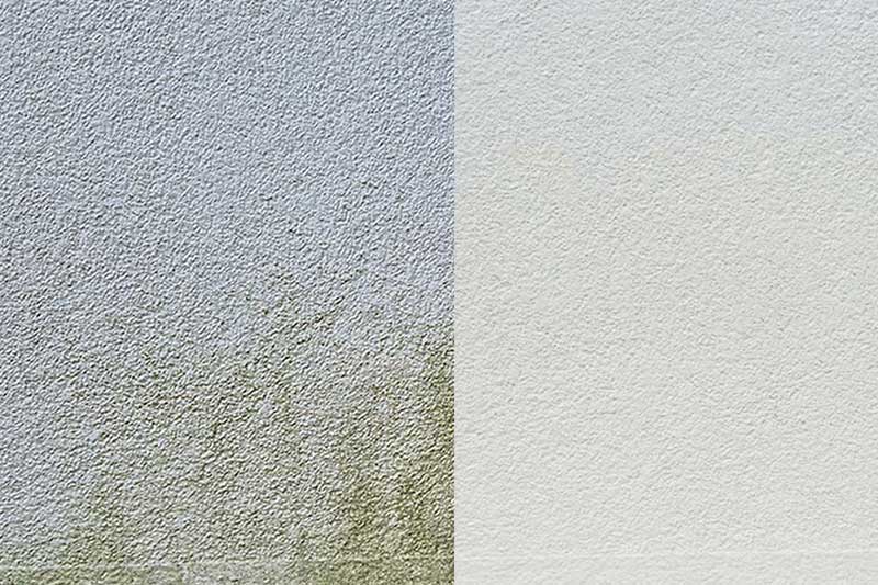 Professionell gereinigte Hausfassade in Mötzingen von Firma algenfiX vorher-nachher-Vergleich