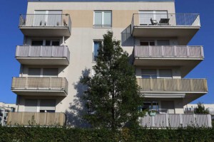Von Algen und Schmutz befallene Hausfassade in München vor der algenfix Fassadenreinigung