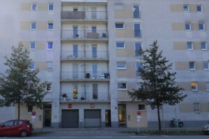 WEG Mehrfamilienhaus Fassade vor algenfiX Reinigung in München 2024